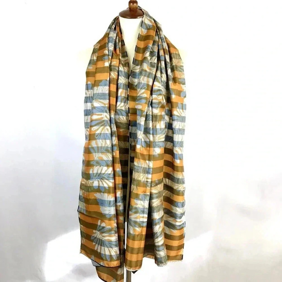 Mango Scarf Reversible Satin Large Rectangular Navy Stripe Orange Floral Dupatta - Picture 2 of 10